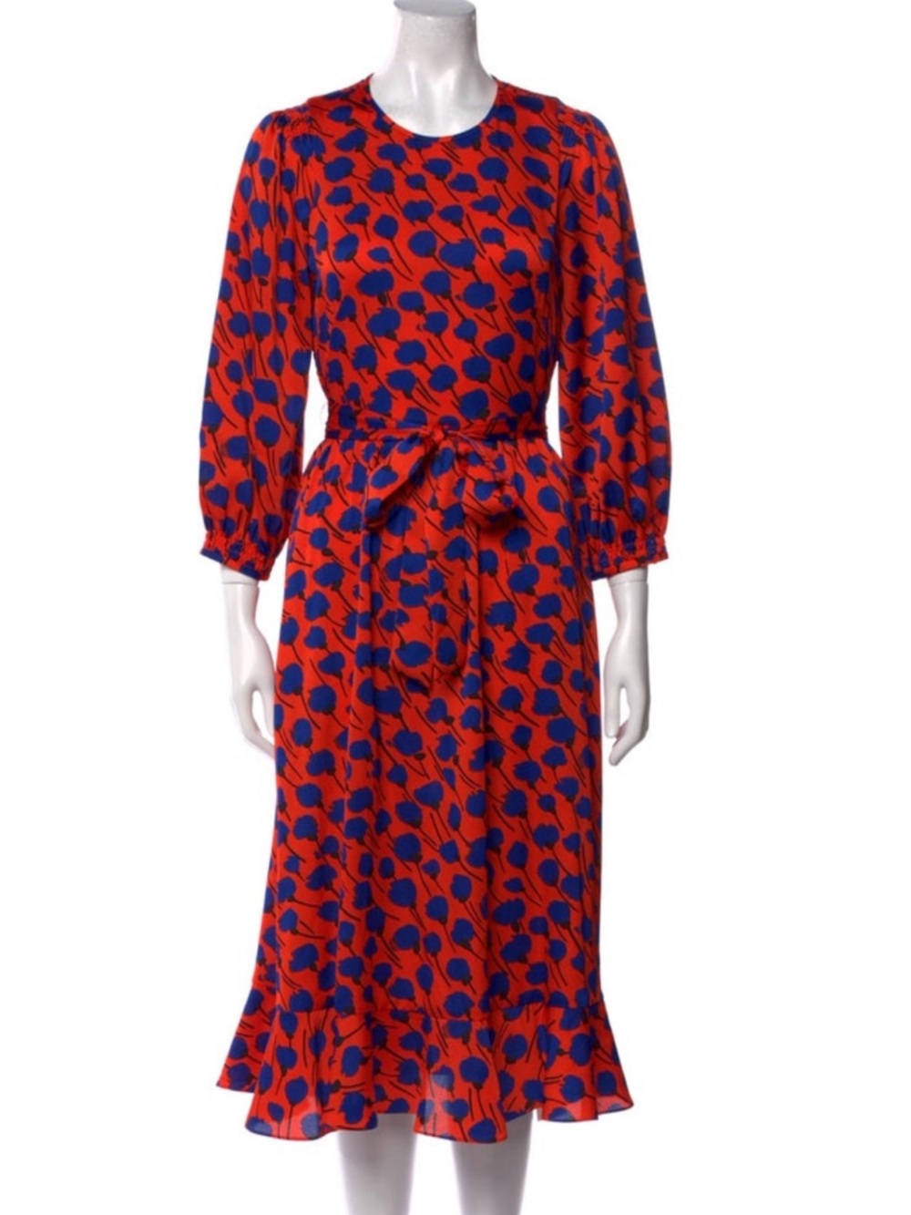 Kate Spade Orange and Blue Floral Midi Belted Dress - New York Seascape - Picture 2 of 10